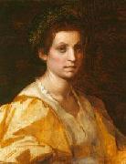 Andrea del Sarto Portrait of a woman in yellow oil painting on canvas